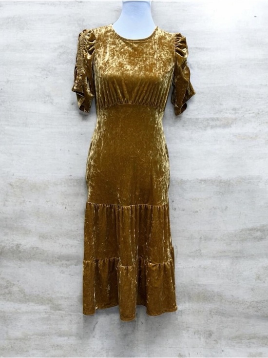 Who What Wear Dresses & Skirts - Who What Wear Velvet Tiered Midi Dress in Mustard Gold